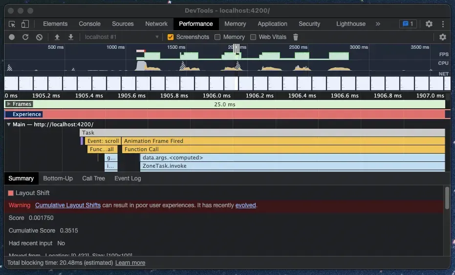 Chrome DevTools Cumulative Layout Shift